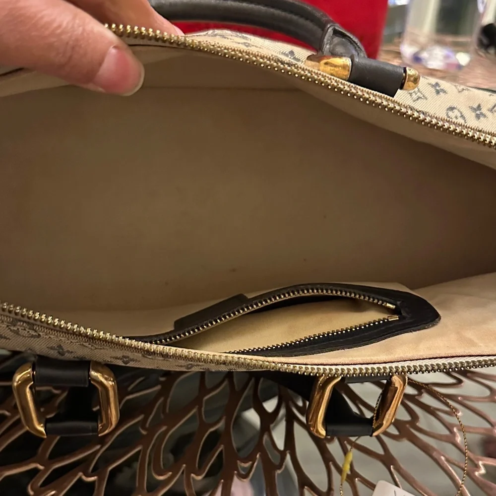 Louis Vuitton Alma Long Tan and Navy Monogram Satchel - Picture 10 of 14